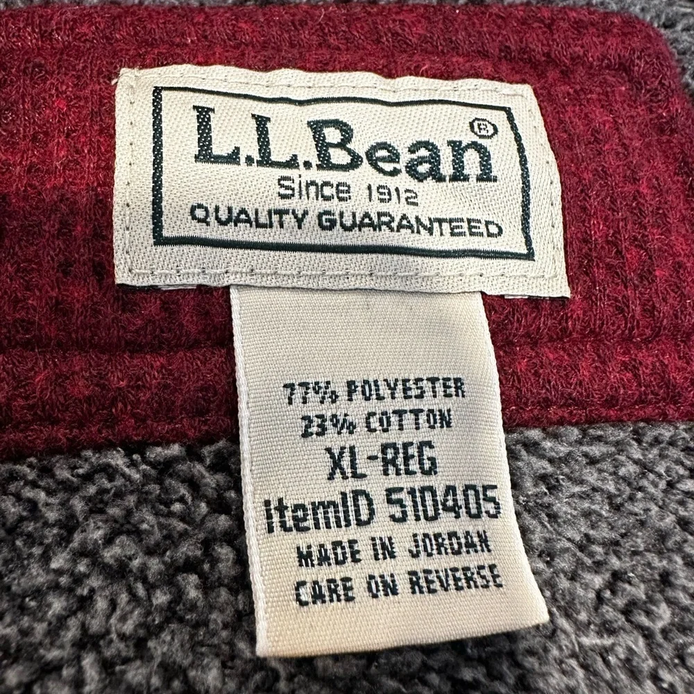 LL Bean Mens Sz:XL maroon Sherpa Fleece Lined Thermal Waffle Knit Crewneck Shirt